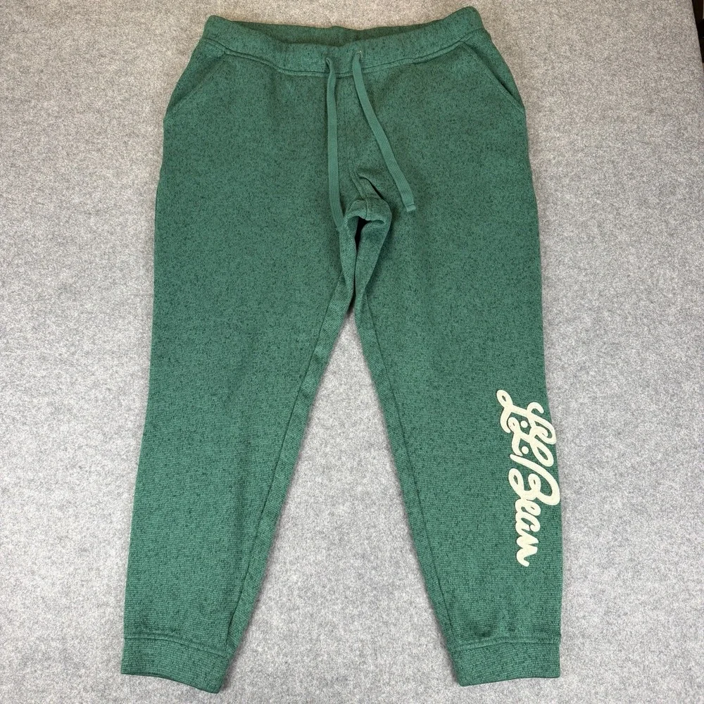 L.L. Bean Knit Joggers Women's L LargeGreen Spellout Tapered Leg Drawstring